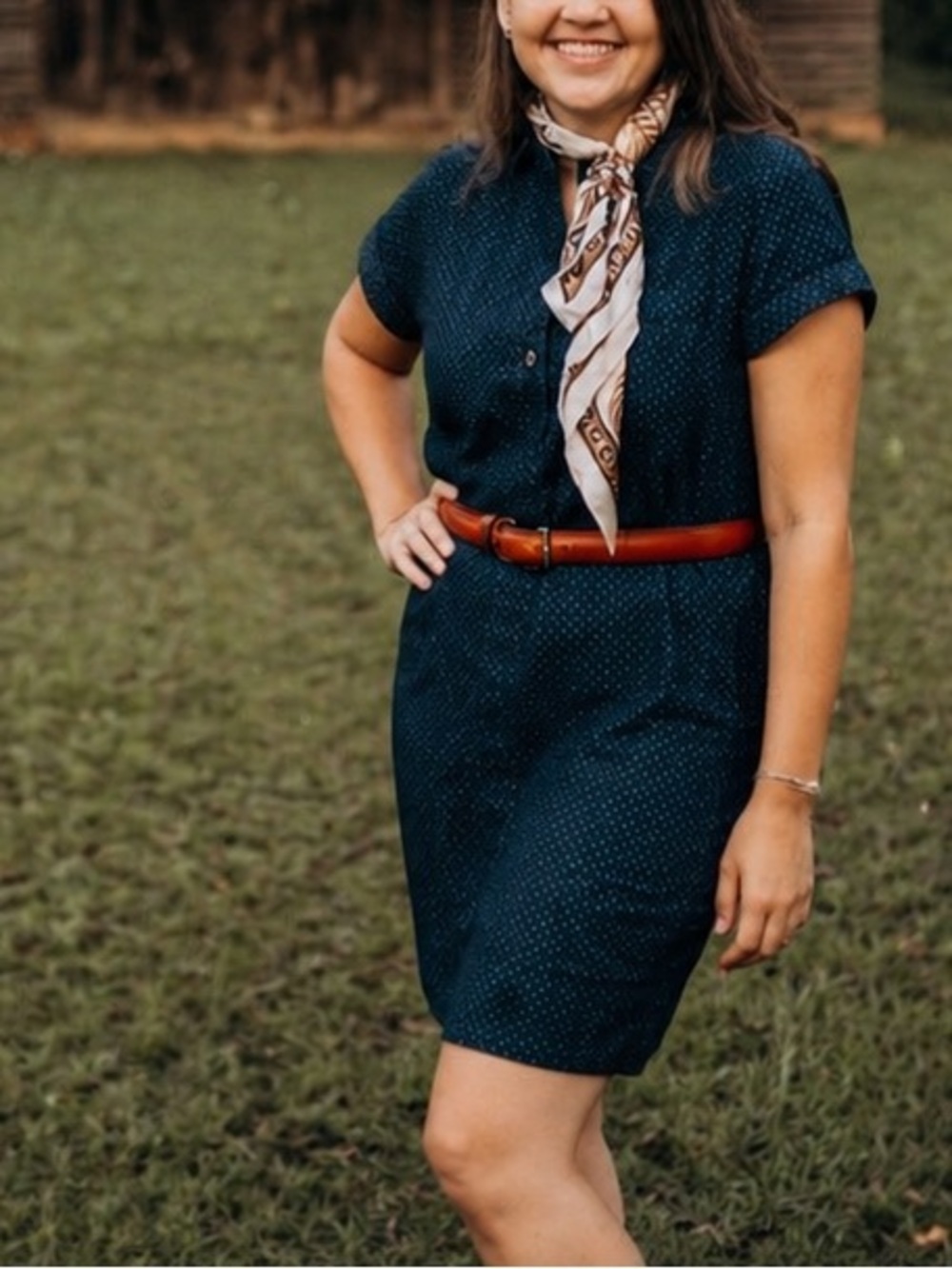 J.Crew Navy Dot Button Front‎ Shirt Dress Cotton Casual Midi